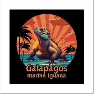 Galapagos marine iguana retro sunset vintage Posters and Art